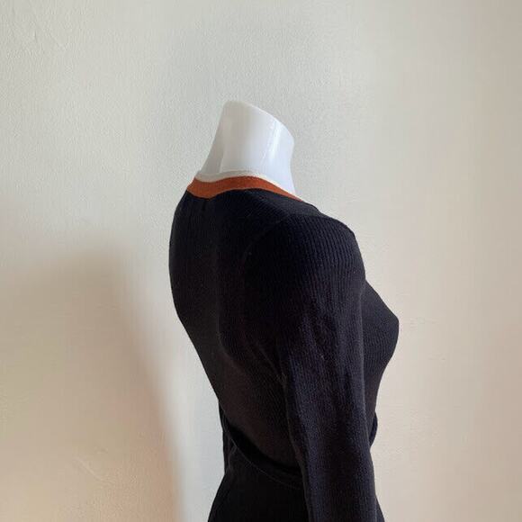 Caara Size Small Cedar Midi Dress Knit A Line Black Orange White Striped Belted - Picture 8 of 12